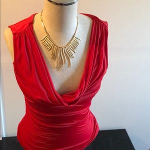 Red Orange cowl neck Ruche Top